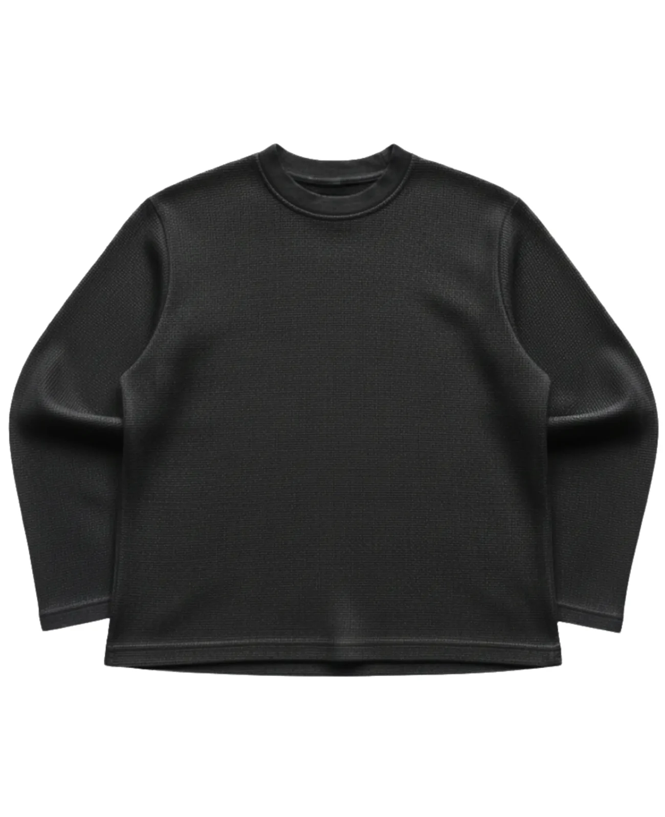 Black Waffle Knit Oversized Full Sleeve Tshirt
